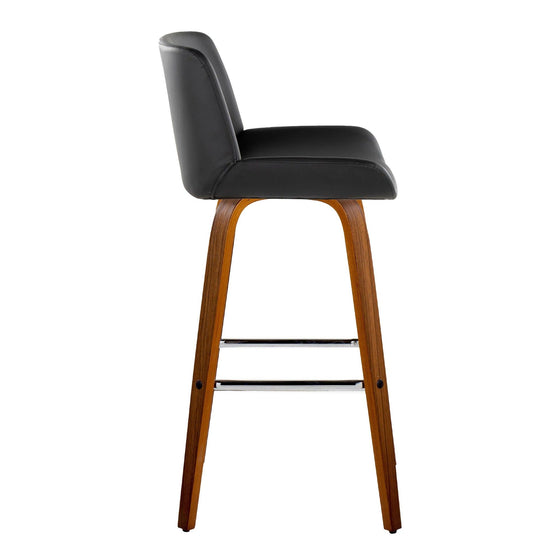 Santi - 30" Fixed-Height Barstool With Swivel And Square Chrome Metal Footrest (Set of 2) - Walnut Wood