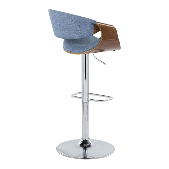 Curvo - Adjustable Barstool With Swivel And Rounded Rectangle Footrest (Set of 2) - Chrome Metal, Walnut Wood