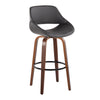 Fabrico - 30" Fixed-Height Counter Stool With Swivel And Round Black Metal Footrest (Set of 2) - Walnut Wood And Gray Faux Leather