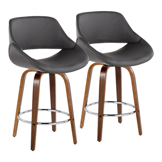 Fabrico - Fixed-Height Counter Stool With Round Chrome Footrest (Set of 2) - Walnut Wood
