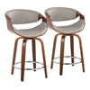 Symphony - 24" Fixed-Height Counter Stool With Swivel And Round Chrome Metal Footrest (Set of 2) - Walnut Wood
