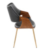 Curvo - High Back Chair (Set of 2) - Gold Metal, Walnut Wood, Black Faux Leather