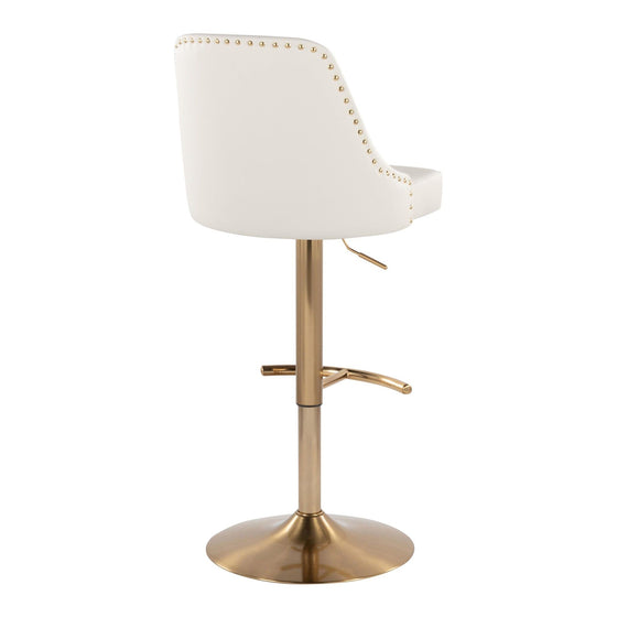 Marcel - Adjustable Barstool With Rounded T Footrest (Set of 2) - Gold Metal And White Faux Leather With Gold Nailhead Trim