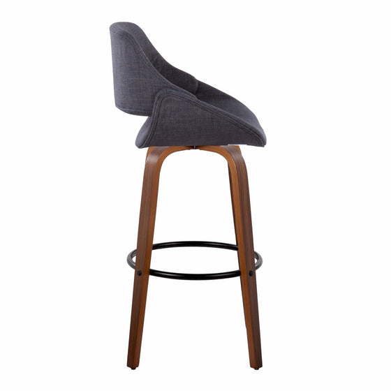 Fabrico - 30" Fixed-Height Barstool With Swivel And Round Black Metal Footrest (Set of 2) - Walnut Wood