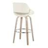 Fabrico - 30" Fixed-Height Barstool With Swivel And Round Chrome Metal Footrest (Set of 2) - White Washed Wood And Cream Noise Fabric