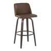 Toriano - 30" Fixed-Height Barstool With Swivel And Round Black Metal Footrest (Set of 2) - Walnut Glazed Wood And Espresso Faux Leather