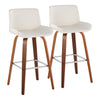 Santi - 30" Fixed-Height Barstool With Swivel And Square Chrome Metal Footrest (Set of 2) - Walnut Wood