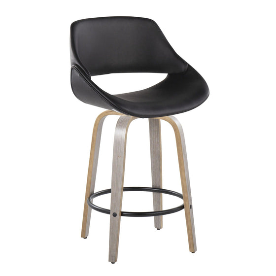 Fabrico - 26" Fixed-Height Counter Stool With Swivel And Round Black Metal Footrest (Set of 2) - Light Gray Wood