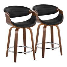  Symphony - 24" Fixed-Height Counter Stool With Swivel And Round Chrome Metal Footrest (Set of 2) - Walnut Wood