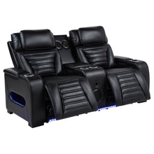 Zuma - Faux Leather Dual Power Reclining LED Loveseat - Black
