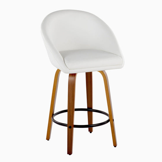 Matisse - 26" Highback Fixed-Height Counter Stool With Swivel And Round Black Metal Footrest (Set of 2) - Walnut Wood