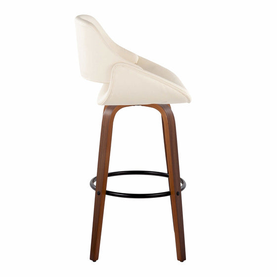 Fabrico - 30" Fixed-Height Barstool With Swivel And Round Black Metal Footrest (Set of 2) - Walnut Wood