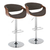 Curvo - Adjustable Barstool With Swivel And Rounded Rectangle Footrest (Set of 2) - Chrome Metal, Walnut Wood