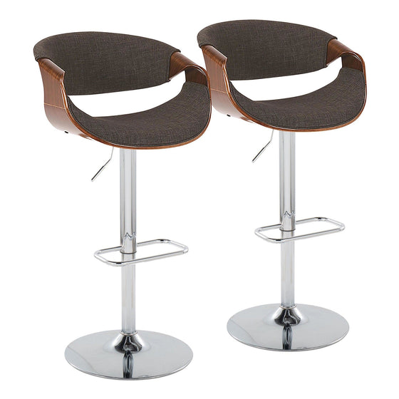 Curvo - Adjustable Barstool With Swivel And Rounded Rectangle Footrest (Set of 2) - Chrome Metal, Walnut Wood