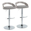 Grotto - Adjustable Barstool With Swivel And Rounded T Footrest (Set of 2) - Chrome Metal, Light Gray Wood, And Light Gray Fabric