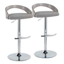  Grotto - Adjustable Barstool With Swivel And Rounded T Footrest (Set of 2) - Chrome Metal, Light Gray Wood, And Light Gray Fabric