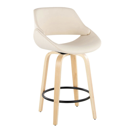 Fabrico - 26" Fixed-Height Counter Stool With Swivel And Round Black Metal Footrest (Set of 2) - Natural Wood