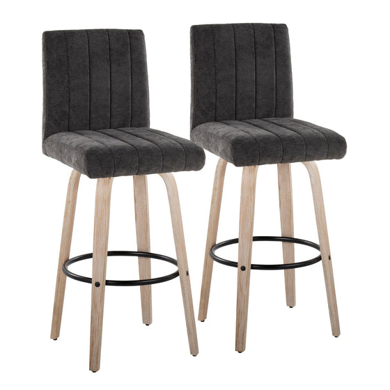 Hank - 30" Fixed-Height Barstool With Swivel And Round Black Metal Footrest (Set of 2) - Whitewashed Wood