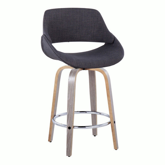 Fabrico - 26" Fixed-Height Counter Stool With Swivel And Round Chrome Metal Footrest (Set of 2) - Light Gray Wood