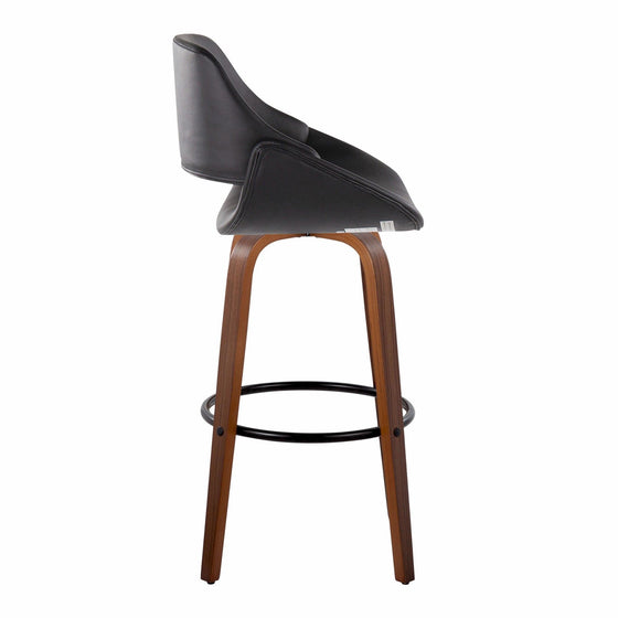 Fabrico - 30" Fixed-Height Barstool With Swivel And Round Black Metal Footrest (Set of 2) - Walnut Wood