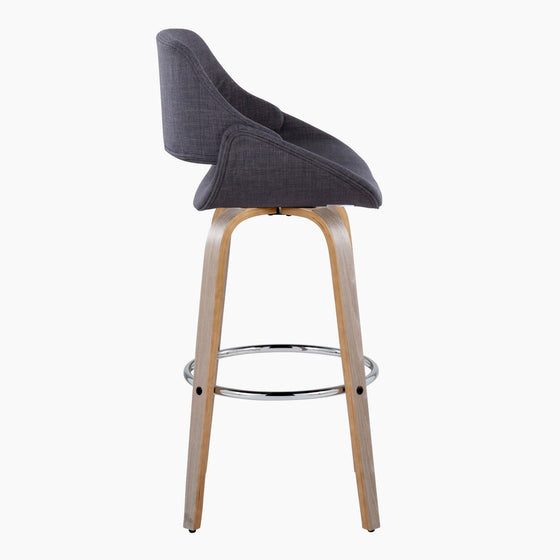 Fabrico - 30" Fixed-Height Barstool With Swivel And Round Chrome Metal Footrest (Set of 2) - Light Gray Wood