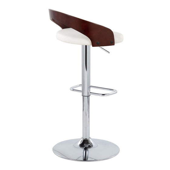 Grotto - Adjustable Barstool With Swivel And Rounded Rectangle Footrest (Set of 2) - Chrome Metal, Cherry Wood And White Faux Leather