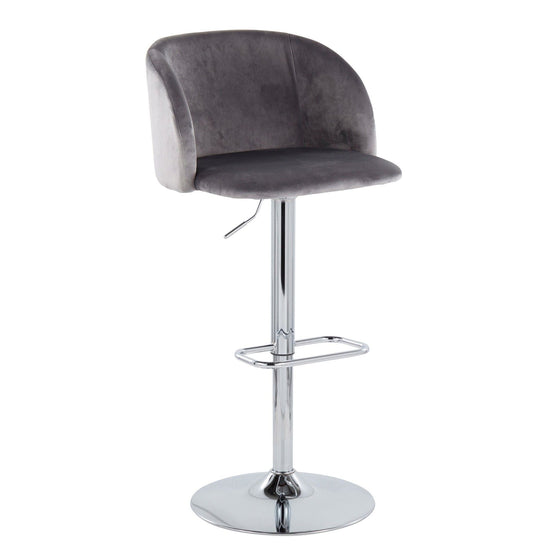 Fran - Adjustable Barstool With Swivel And Rounded Rectangle Footrest (Set of 2) - Chrome Metal And Gray Velvet