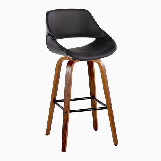 Fabrico - 30" Fixed-Height Barstool With Swivel And Square Black Metal Footrest (Set of 2) - Walnut Wood