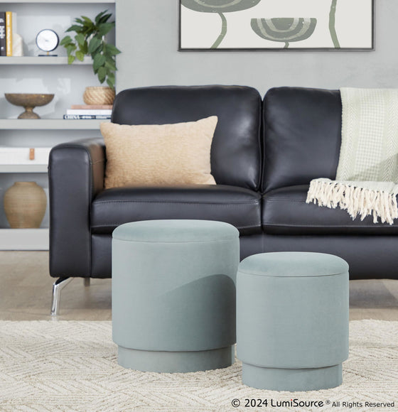 Marla - Upholstered Ottoman Set - Light Green Velvet