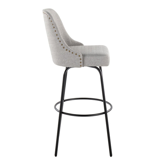 Marcel - 30" Fixed-Height Barstool With Swivel And Round Black Metal Footrest (Set of 2) - Black Metal