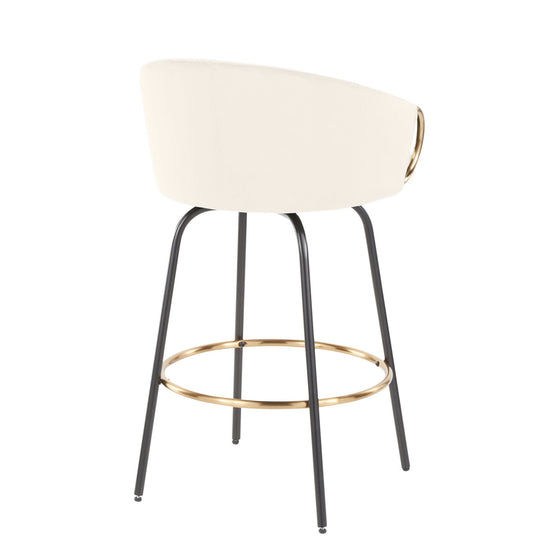 Claire - 26" Fixed-Height Counter Stool With Swivel And Round Gold Metal Footrest (Set of 2) - Black Metal