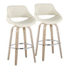 Fabrico - 30" Fixed-Height Barstool With Swivel And Round Chrome Metal Footrest (Set of 2) - White Washed Wood And Cream Noise Fabric