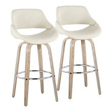  Fabrico - 30" Fixed-Height Barstool With Swivel And Round Chrome Metal Footrest (Set of 2) - White Washed Wood And Cream Noise Fabric