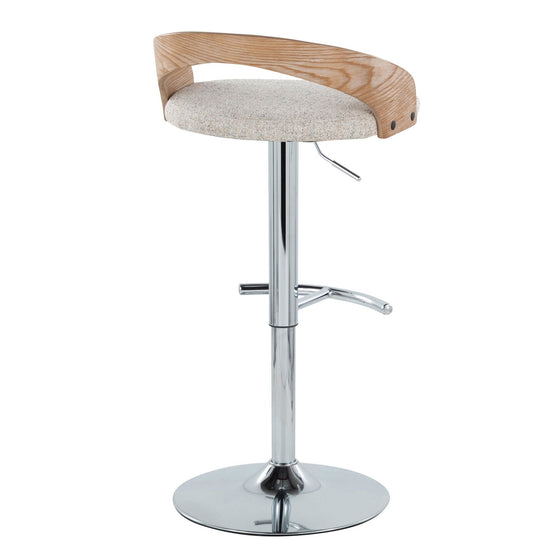 Grotto - Adjustable Barstool With Swivel And Rounded T Footrest (Set of 2) - Chrome Metal, White Washed Wood, And Oat Fabric