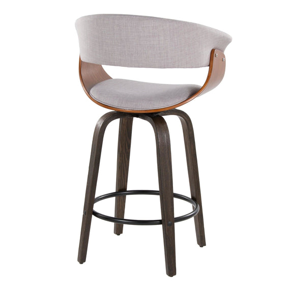 Vintage Mod - 26" Fixed-Height Counter Stool With Swivel - Walnut Glazed Wood And Stone Fabric With Walnut Wood Accents And Round Black Metal Footrest (Set of 2)