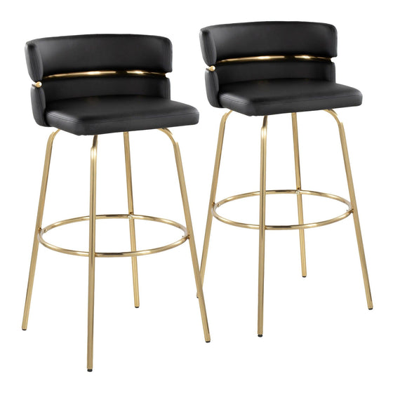 Cinch - 30" Fixed-Height Barstool With Swivel And Round Footrest (Set of 2) - Gold Metal
