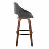 Fabrico - 30" Fixed-Height Counter Stool With Swivel And Round Black Metal Footrest (Set of 2) - Walnut Wood And Gray Faux Leather