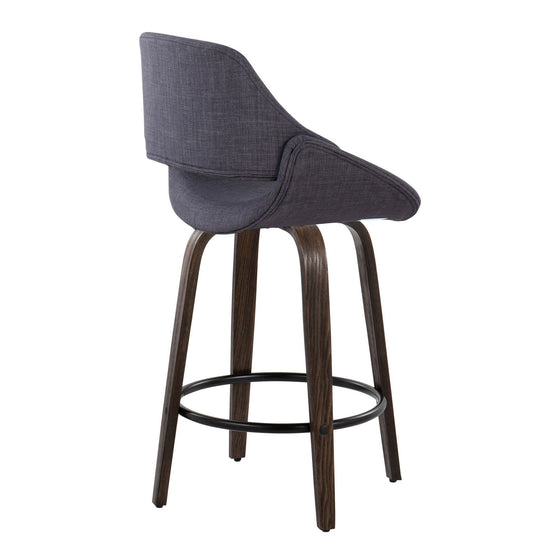 Fabrico - 26" Fixed-Height Counter Stool With Swivel And Round Black Metal Footrest (Set of 2) - Walnut Glazed Wood