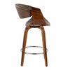 Symphony - 26" Fixed-Height Barstool With Swivel - Walnut Wood And Espresso Faux Leather With Round Chrome Metal Footrest (Set of 2)
