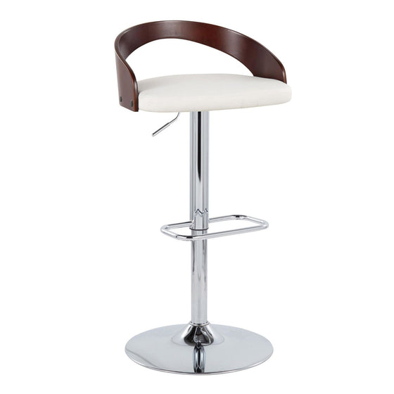 Grotto - Adjustable Barstool With Swivel And Rounded Rectangle Footrest (Set of 2) - Chrome Metal, Cherry Wood And White Faux Leather