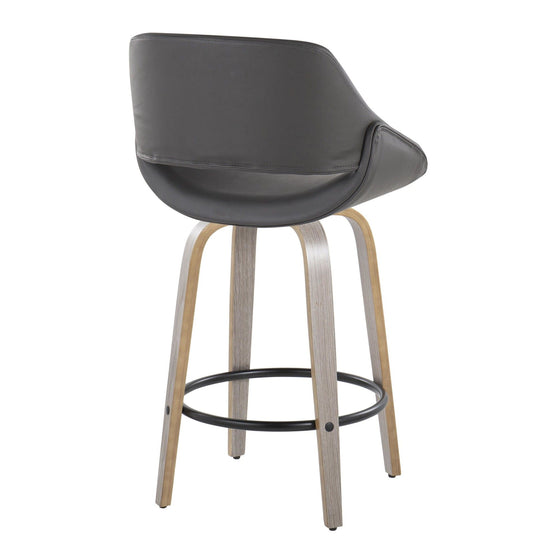 Fabrico - 26" Fixed-Height Counter Stool With Swivel And Round Black Metal Footrest (Set of 2) - Light Gray Wood