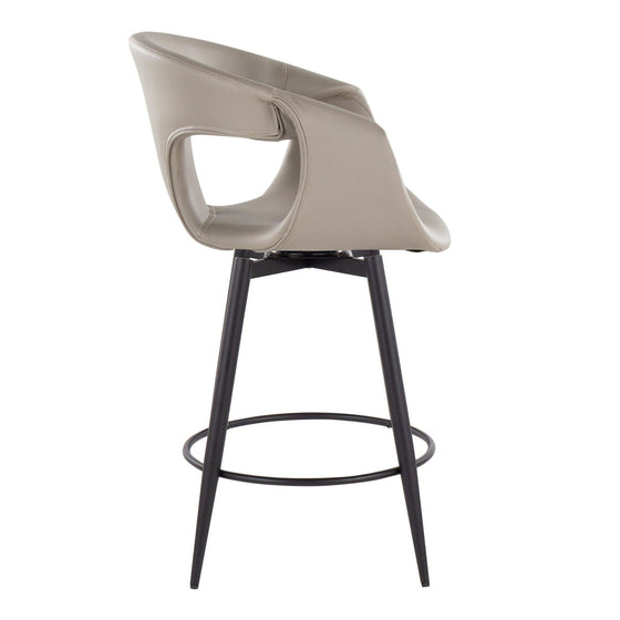 Curva - 25" Fixed-Height Counter Stool With Swivel And Round Metal Footrest (Set of 2) - Black Metal