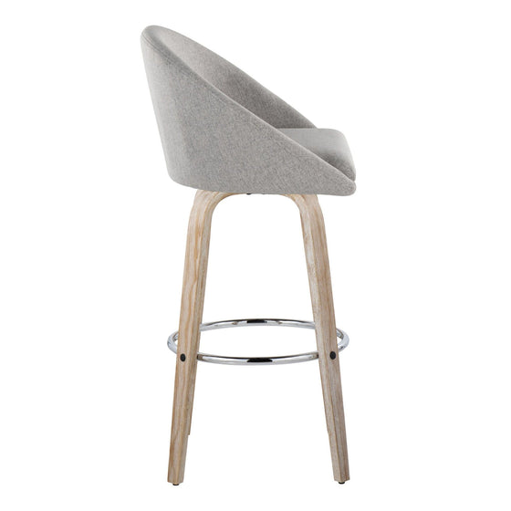 Matisse - 30" Highback Fixed-Height Barstool With Swivel And Round Chrome Metal Footrest (Set of 2) - Light Gray Wood