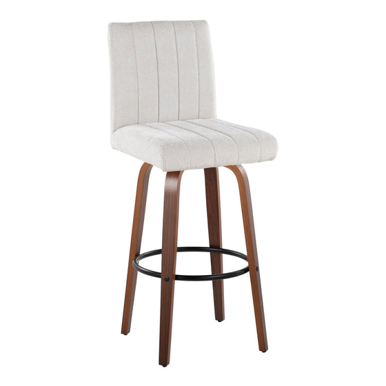 Hank - 30" Fixed-Height Barstool With Swivel And Round Black Metal Footrest (Set of 2) - Walnut Wood