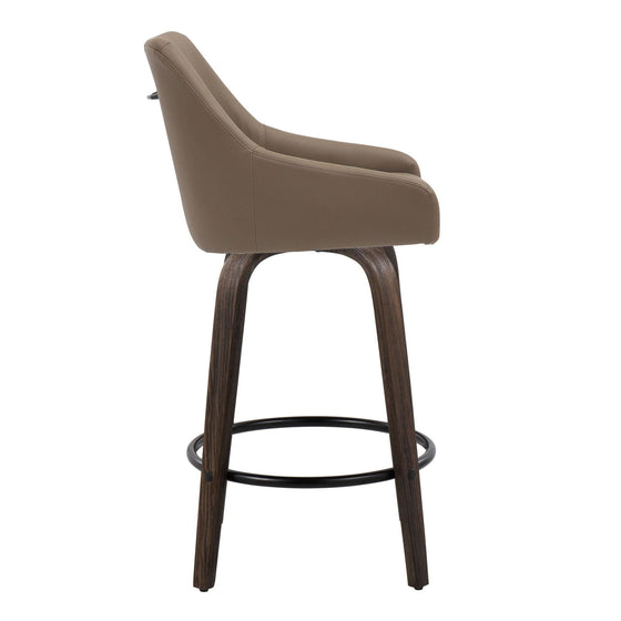 Hannah - 26" Fixed-Height Counter Stool With Swivel And Round Black Metal Footrest (Set of 2) - Walnut Glazed Wood