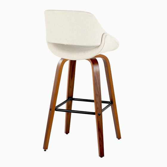 Fabrico - 30" Fixed-Height Barstool With Swivel And Square Black Metal Footrest (Set of 2) - Walnut Wood