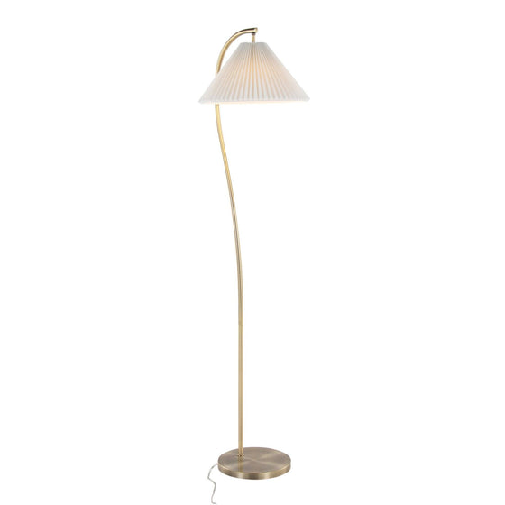Cassis - 65" Art Deco Floor Lamp - Gold Metal And White Pleated Shade