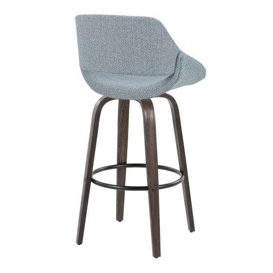 Fabrico - 30" Fixed-Height Barstool With Swivel And Round Black Metal Footrest (Set of 2) - Walnut Glazed Wood