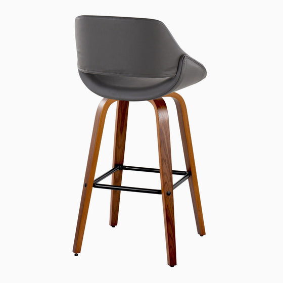 Fabrico - 30" Fixed-Height Barstool With Swivel And Square Black Metal Footrest (Set of 2) - Walnut Wood