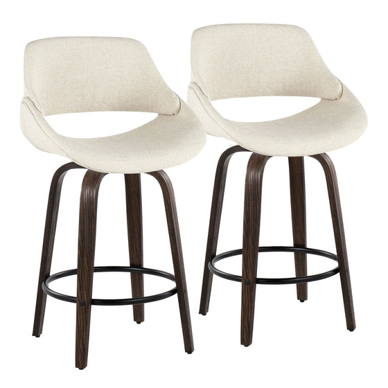 Fabrico - 26" Fixed-Height Counter Stool With Swivel And Round Black Metal Footrest (Set of 2) - Walnut Glazed Wood